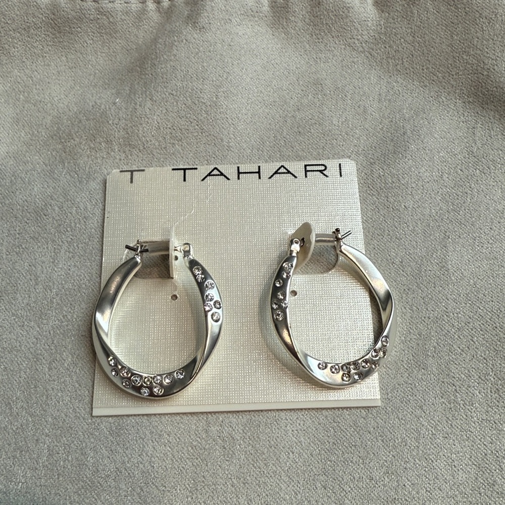 Tahari Twisted Silver Hoop Earrings